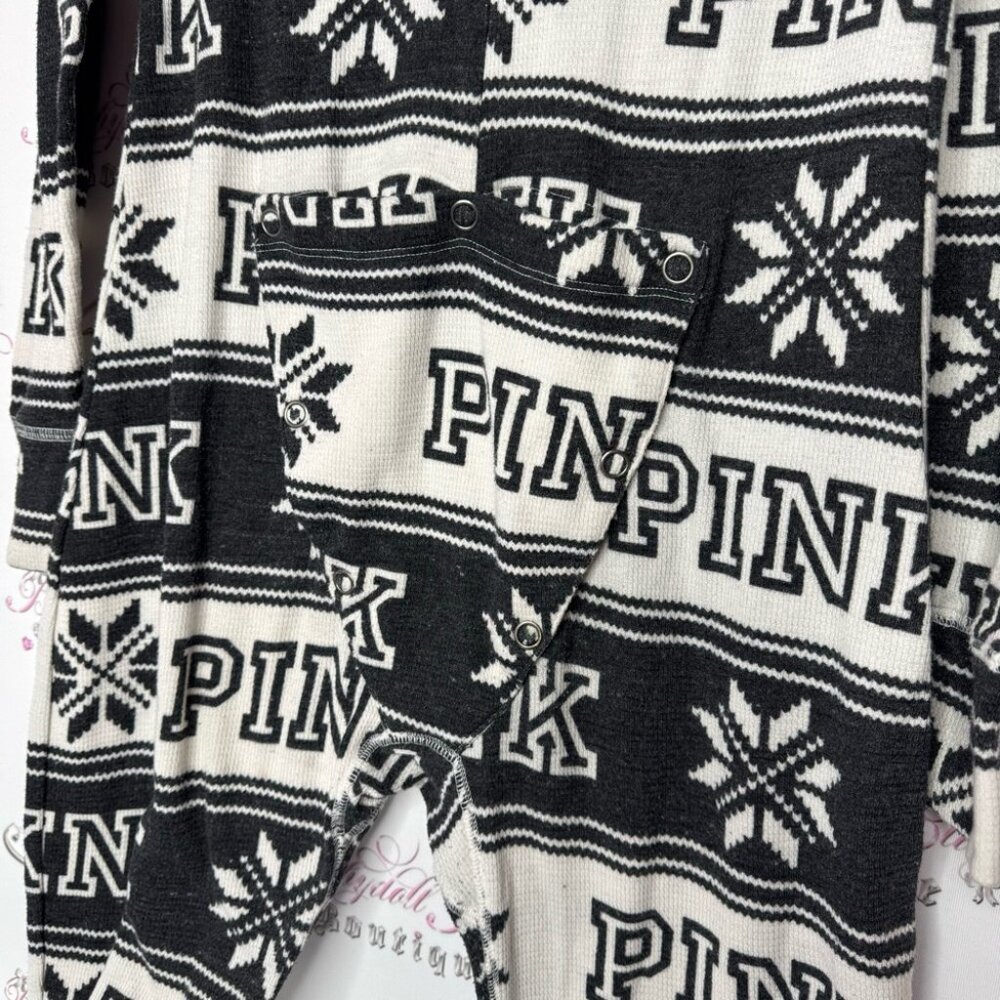 Victoria secret pink onesie long sleeve but flap waffle knit winter Pajamas - Picture 4 of 14